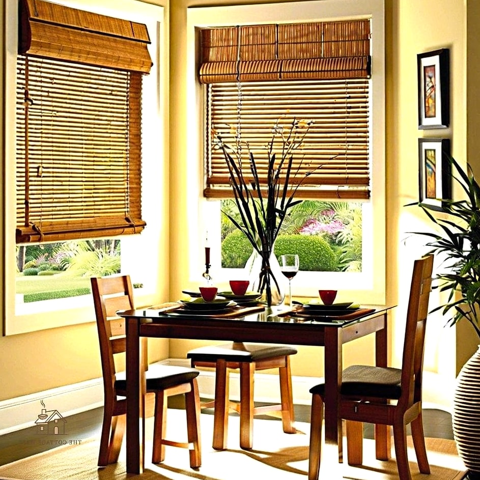 30 Amazing Dining Room Window Treatments on a Budget 20 Bamboo Blinds with a Fabric Valance
