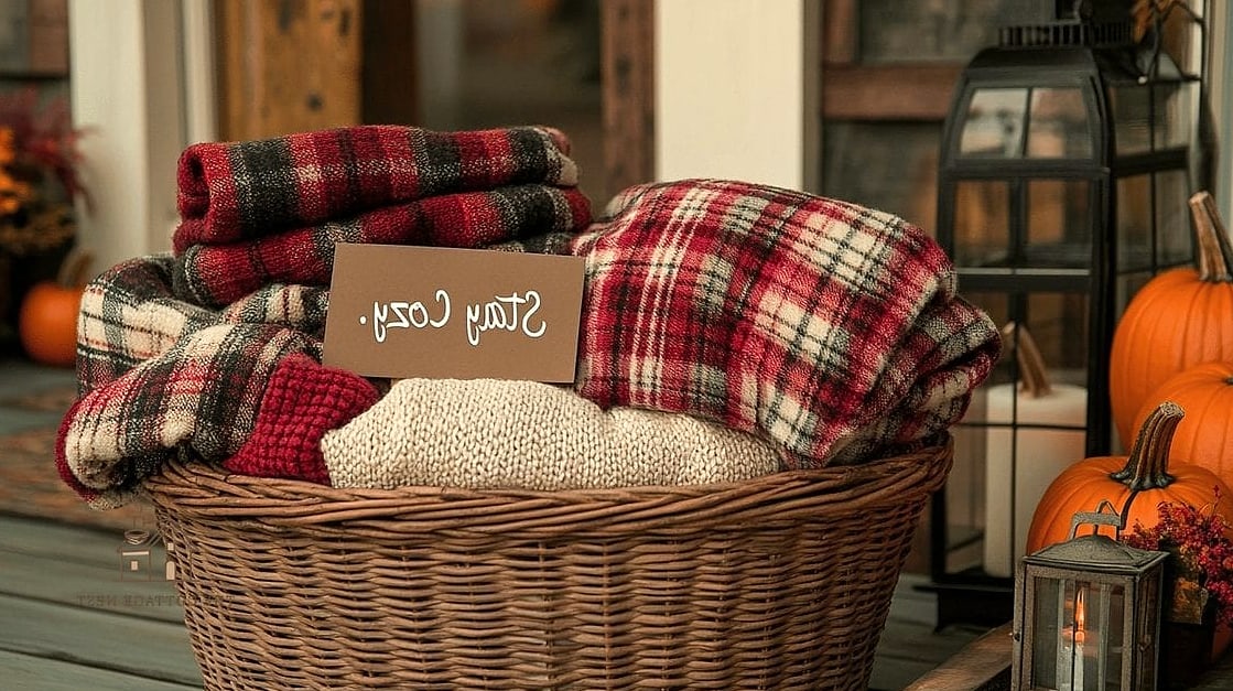 40 Clever Fall Front Porch Decor Ideas for Every Style 21 A Basket of Cozy Blankets