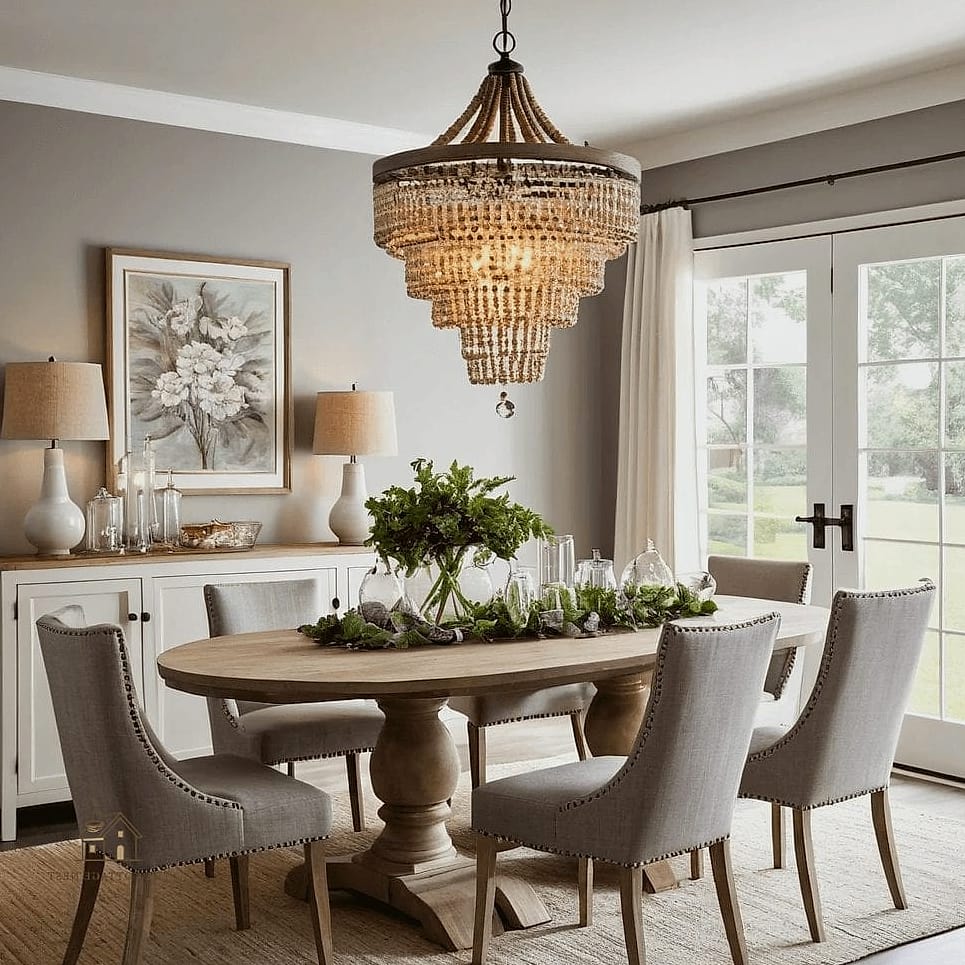 50 Cozy Dining Room Lighting Over Table Worth Pinning 41 Beaded Chandelier in Neutral Tones