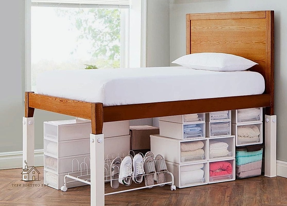 50 Amazing College Dorm Room Ideas on a Budget 11 Bed Risers for Extra Storage