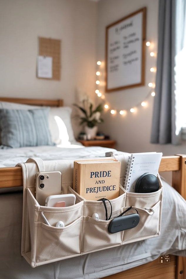 50 Amazing College Dorm Room Ideas on a Budget 42 Bedside Caddy