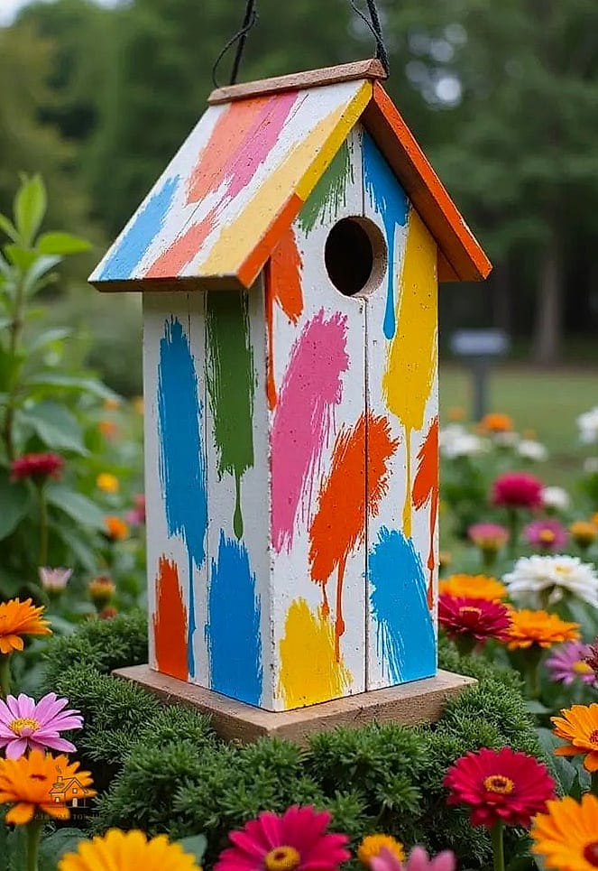 15 Chic Bird House Painting Ideas for a Beautiful Home 6 Black and Gold Modern Accent