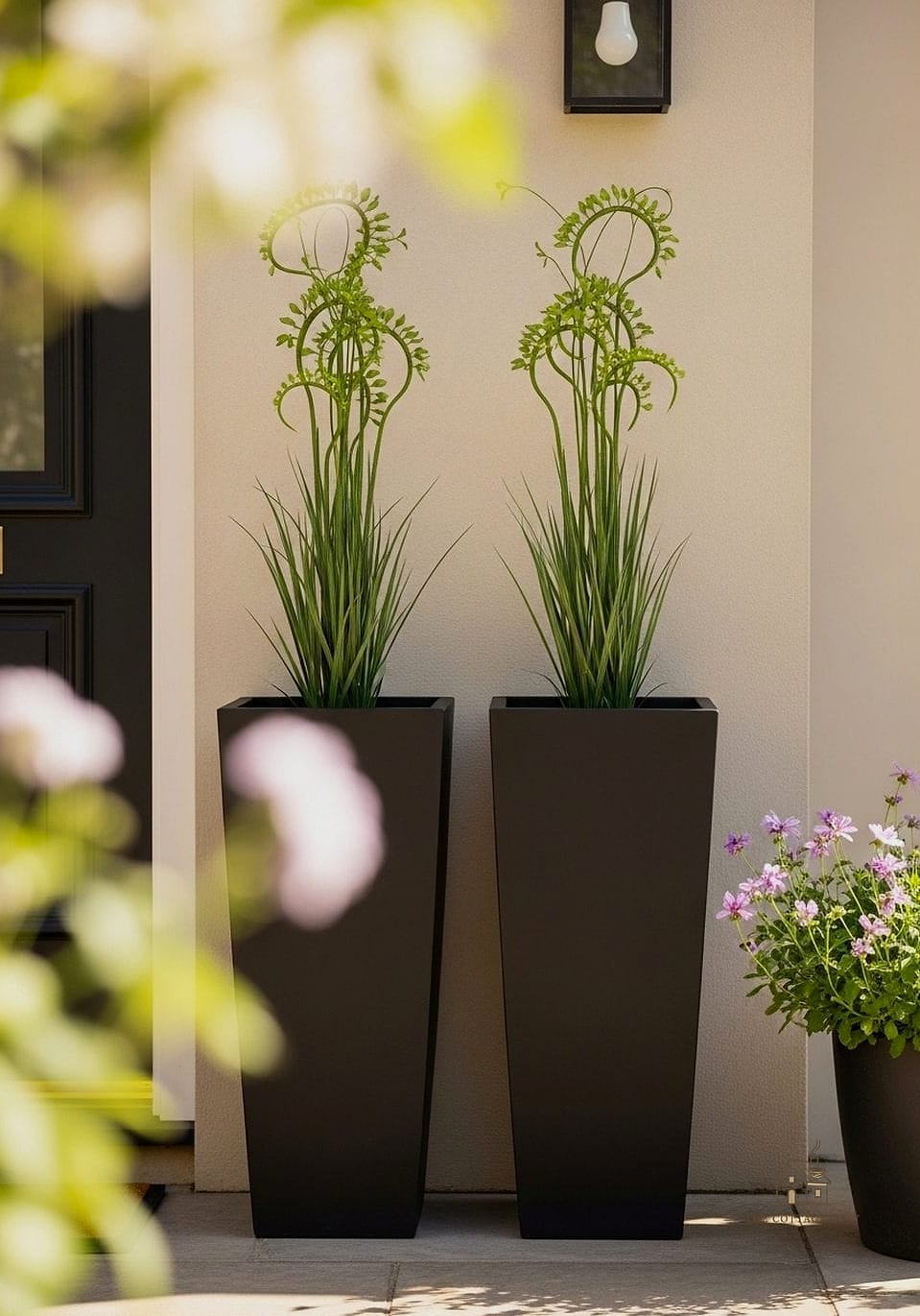 Black Matte Planters for a Modern Entry