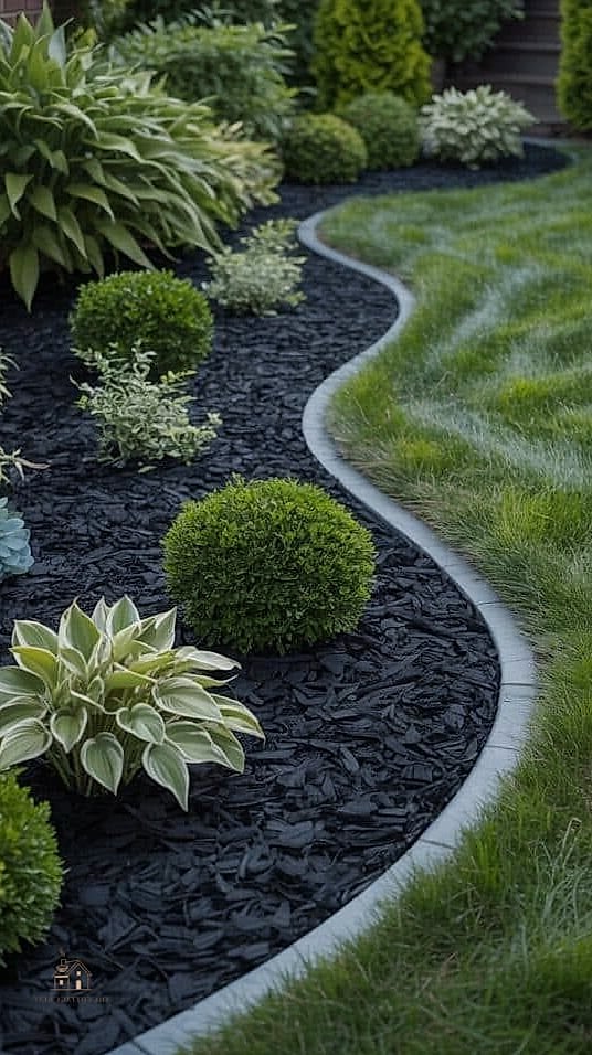 Black Mulch Border Around a Modern Home