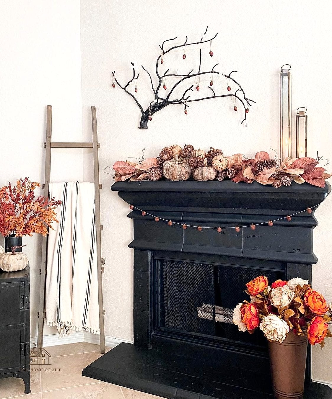 50 Amazing Fall Mantle Decor on a Budget 35 Black and Orange for a Classic Halloween Nod