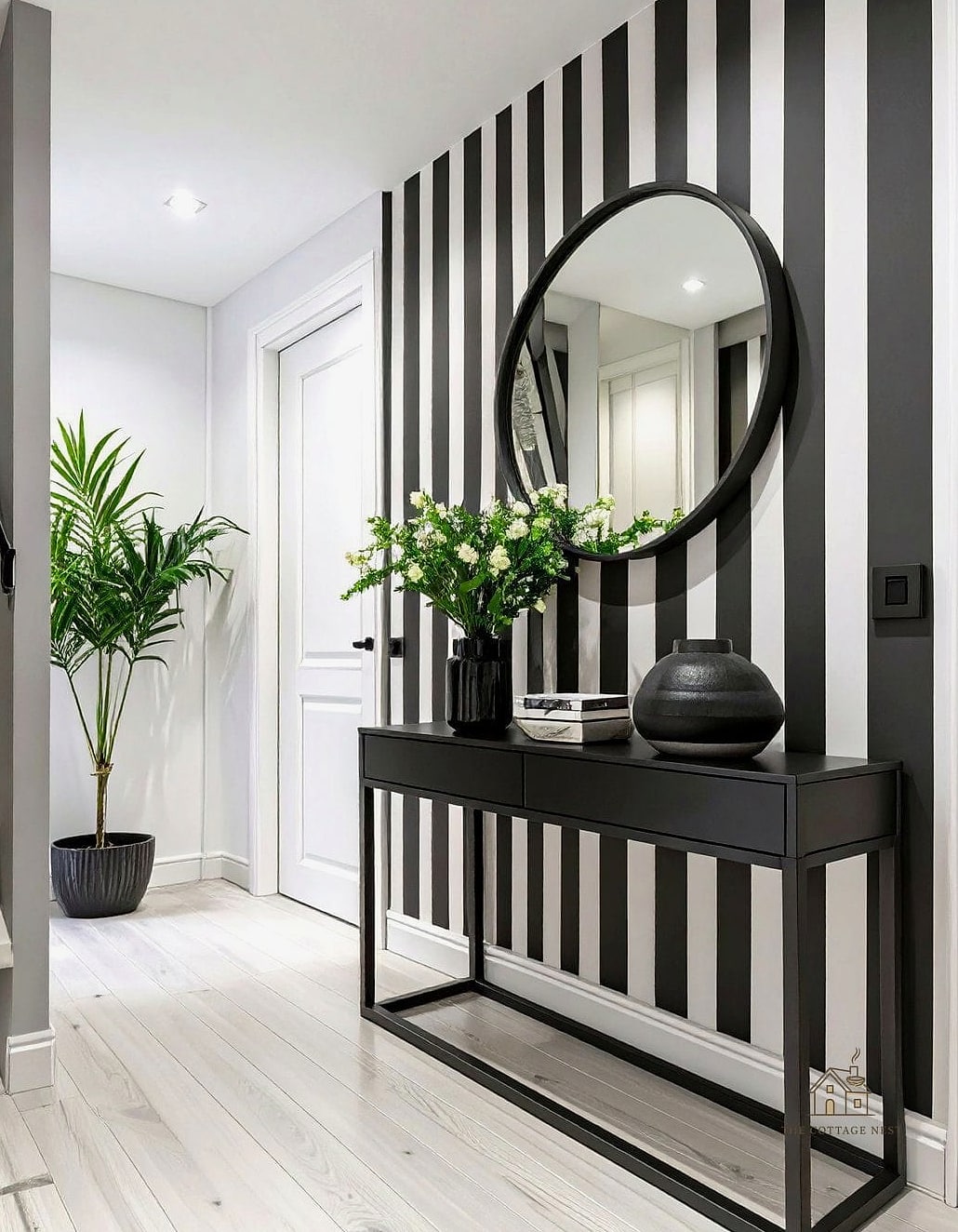 35 Creative Narrow Entryway Ideas That Will Inspire You 26 Black and White Color Scheme