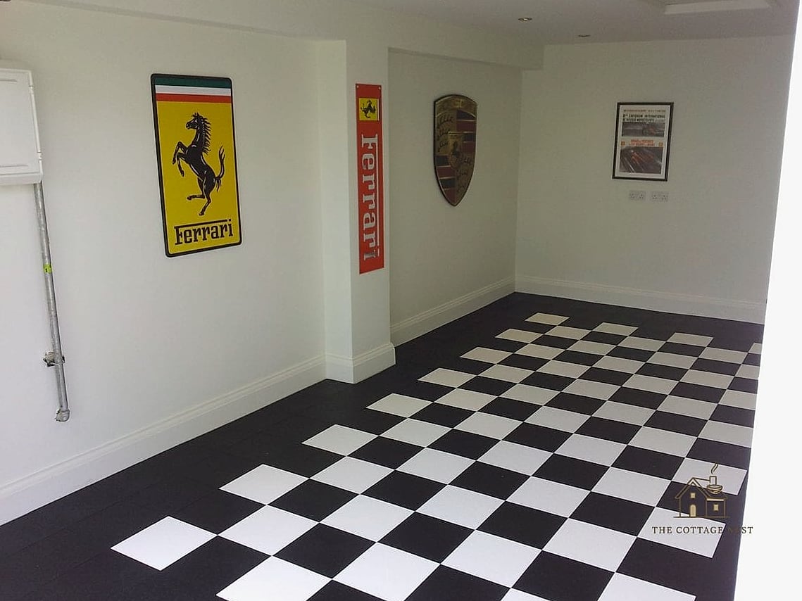 35 Chic Garage Floor Ideas for a Beautiful Home 4 Black and White Checkerboard Tiles