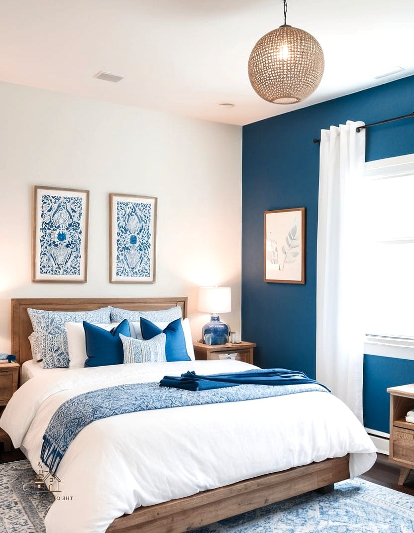 20 Clever Blue Dorm Room Ideas for Every Style 4 Blue Peel-and-Stick Wallpaper on an Accent Wall