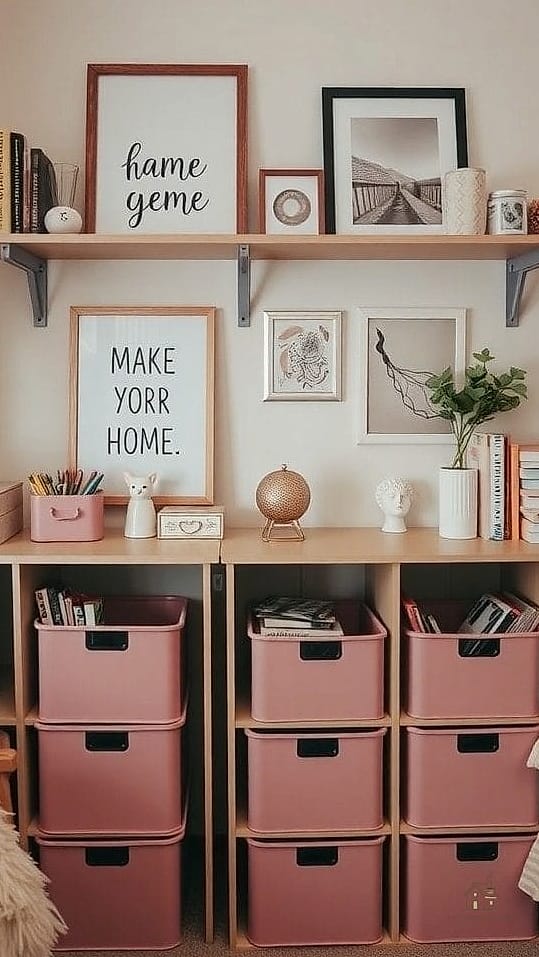 45 Brilliant Pink Dorm Room Ideas to Copy Right Now 18 Blush Pink Storage Bins Under the Bed