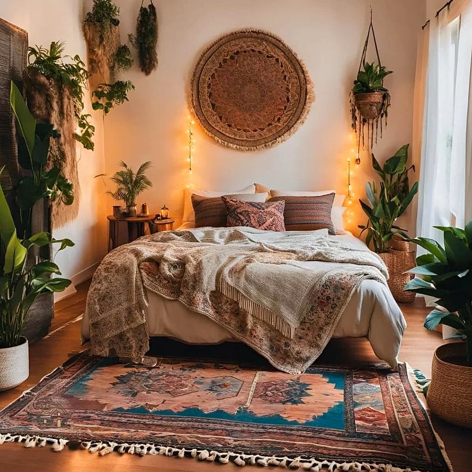 30 Beautiful Boho Dorm Room to Transform Your Space 19 Boho Area Rug Layered Under the Desk