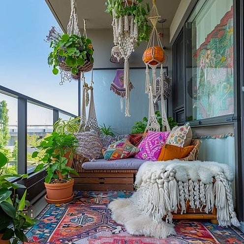 Boho Balcony with Macrame Accents