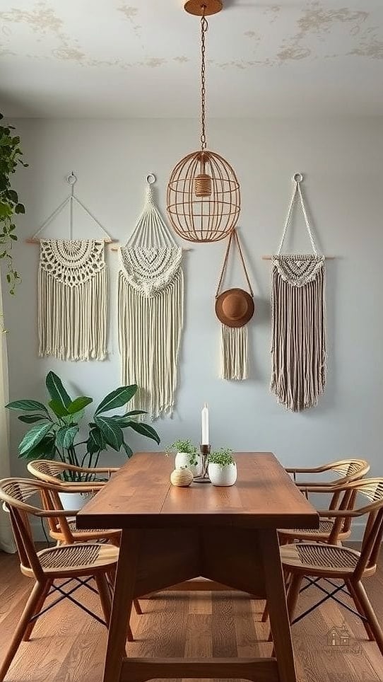 30 Clever Eclectic Dining Room Ideas for Every Style 15 Boho Macrame and Woven Wall Accents