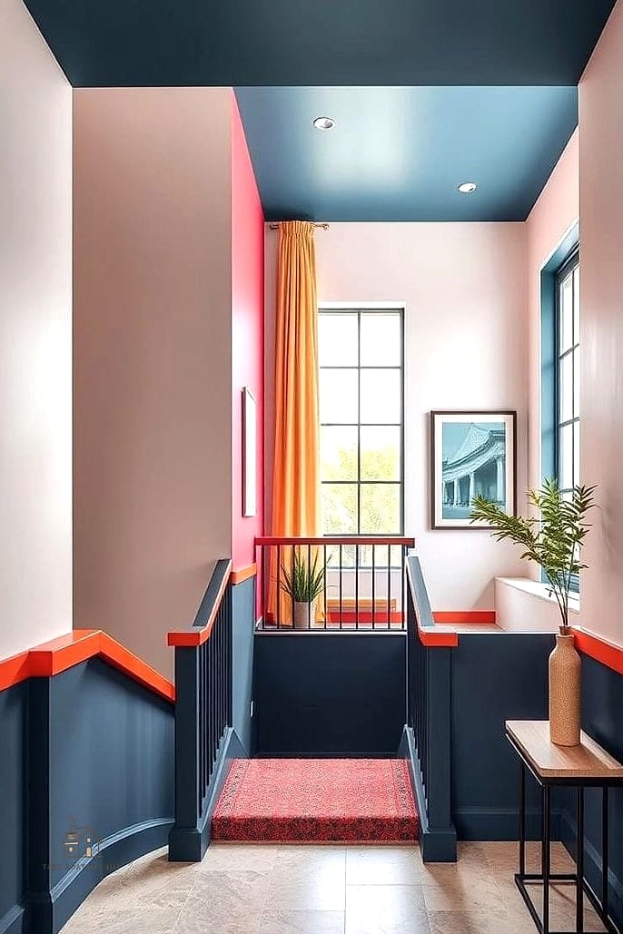 35 Creative Stair Landing Decor Ideas That Will Inspire You 7 A Bold Accent Wall