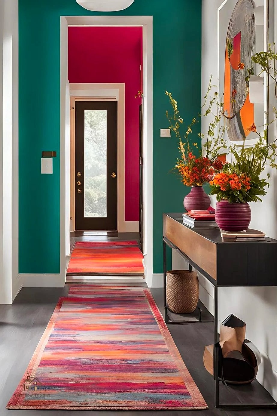 25 Creative Entryway Decor Ideas That Will Inspire You 24 A Bold Front Door Color From the Inside