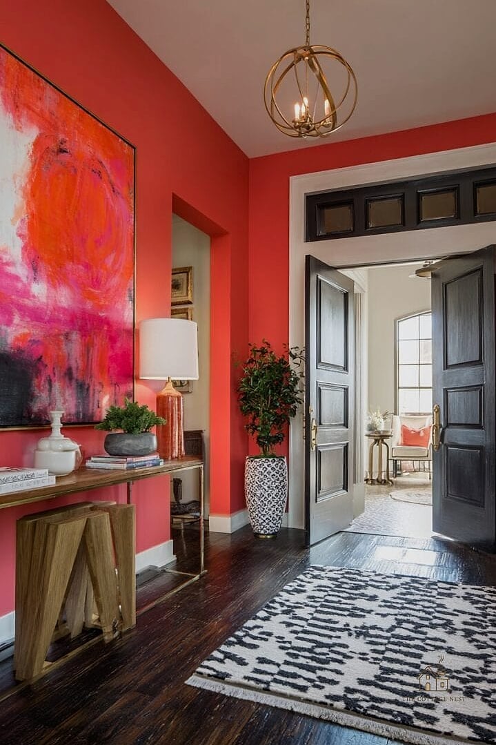 45 Stunning Small Entryway Ideas You'll Absolutely Love 32 A Bold Front Door Color From the Inside