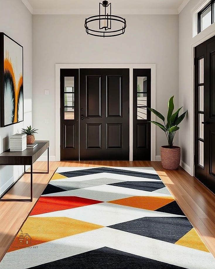 30 Clever Entryway Rug Ideas for Every Style 4 Bold Geometric Print for a Modern Entry