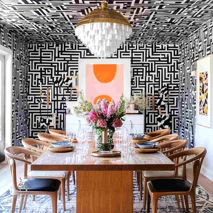 30 Clever Eclectic Dining Room Ideas for Every Style 3 Bold Wallpaper as a Backdrop