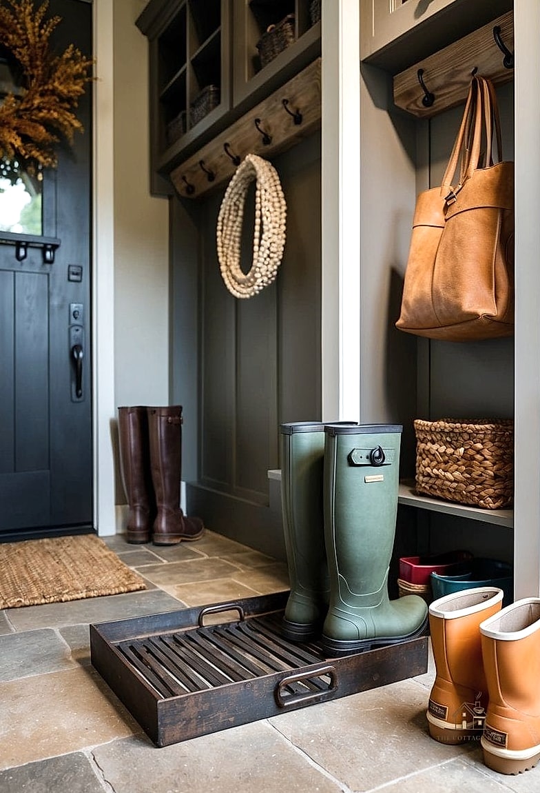 25 Creative Entryway Decor Ideas That Will Inspire You 13 A Boot Tray or Shoe Cabinet