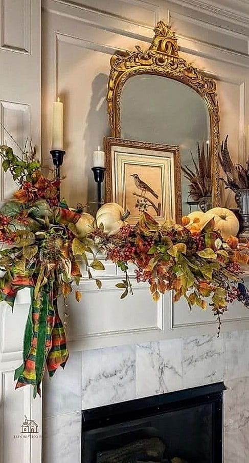 50 Amazing Fall Mantle Decor on a Budget 36 A Botanical Mirror Framed with Vines