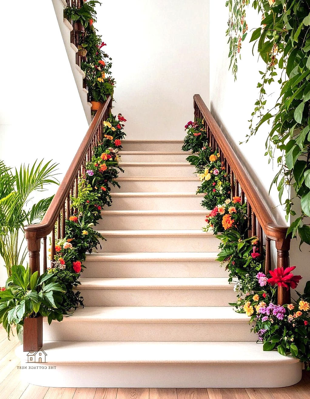35 Creative Stair Landing Decor Ideas That Will Inspire You 26 Botanical or Nature-Inspired Art