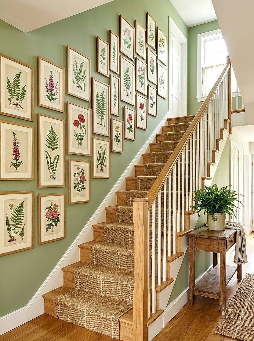 50 Clever Stairs Wall Decor Ideas for Every Style 4 Botanical Print Series