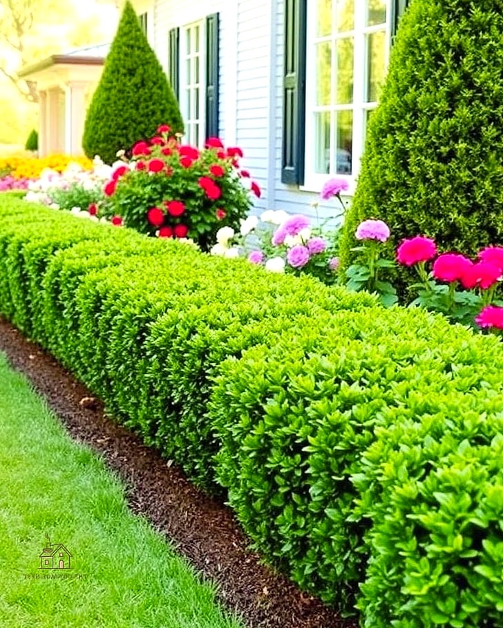 Boxwood Hedge Border with Colorful Center