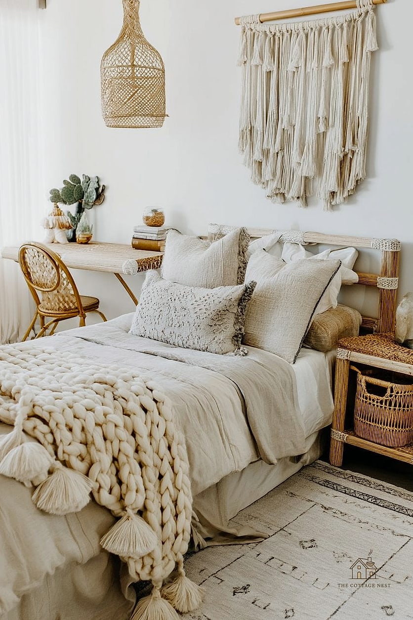 30 Beautiful Boho Dorm Room to Transform Your Space 28 Braided Jute Rope Details