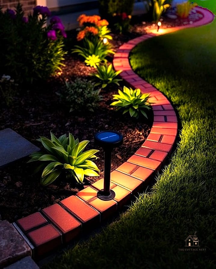 50 Beautiful Garden Border Ideas to Transform Your Space 50 Brick Border with Solar Lights