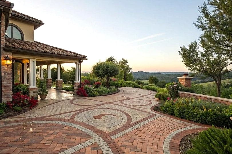 Brick Paver Walkway in Herringbone Pattern