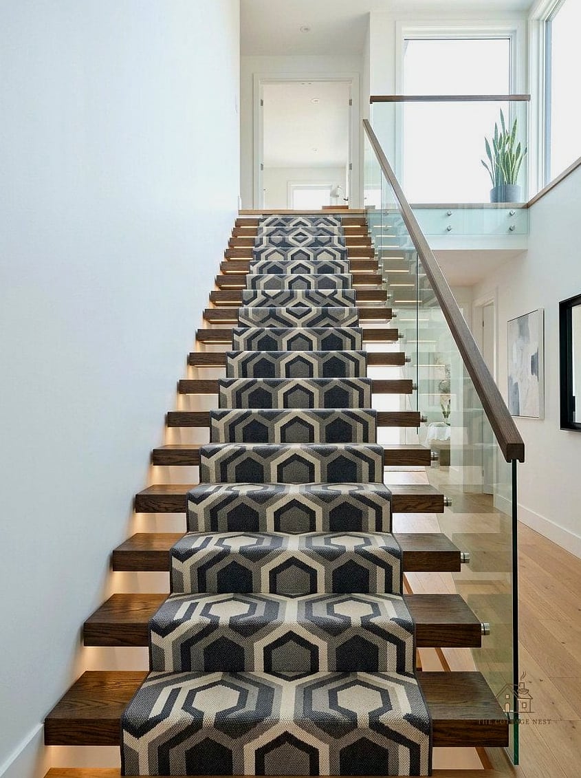 25 Brilliant Stair Runners Ideas to Copy Right Now 6 Bright Geometric Runner for Modern Homes