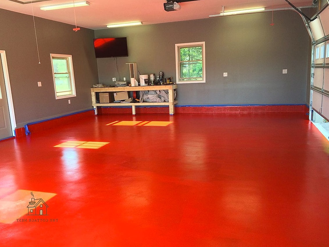 35 Chic Garage Floor Ideas for a Beautiful Home 23 Bright Red Epoxy for a Bold Statement