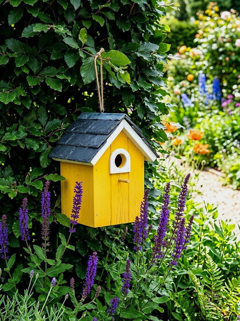 15 Chic Bird House Painting Ideas for a Beautiful Home 5 Bright Yellow with Polka Dots
