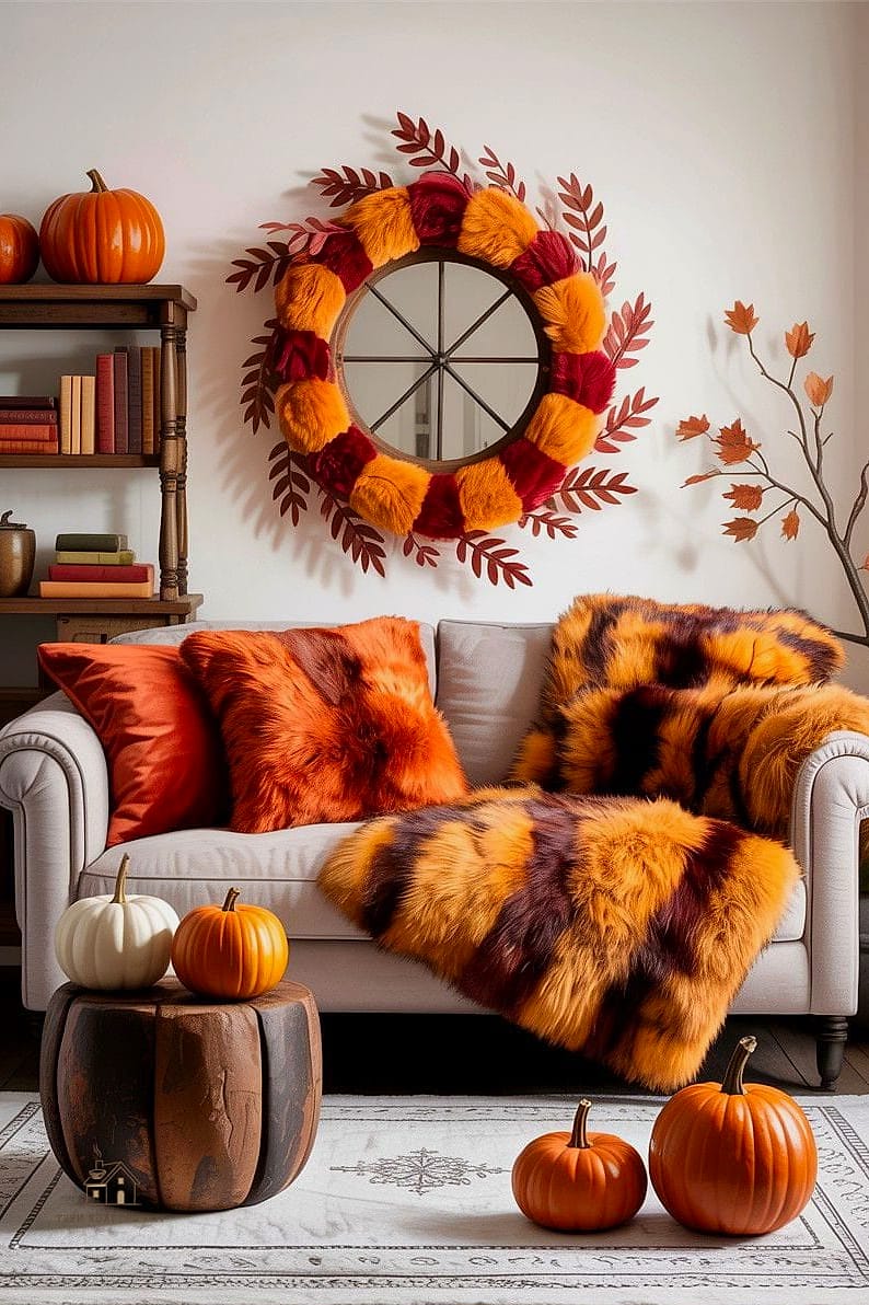 35 Creative Fall Living Room Decor That Will Inspire You 4 Bring In a Faux Fur Accent Chair or Ottoman