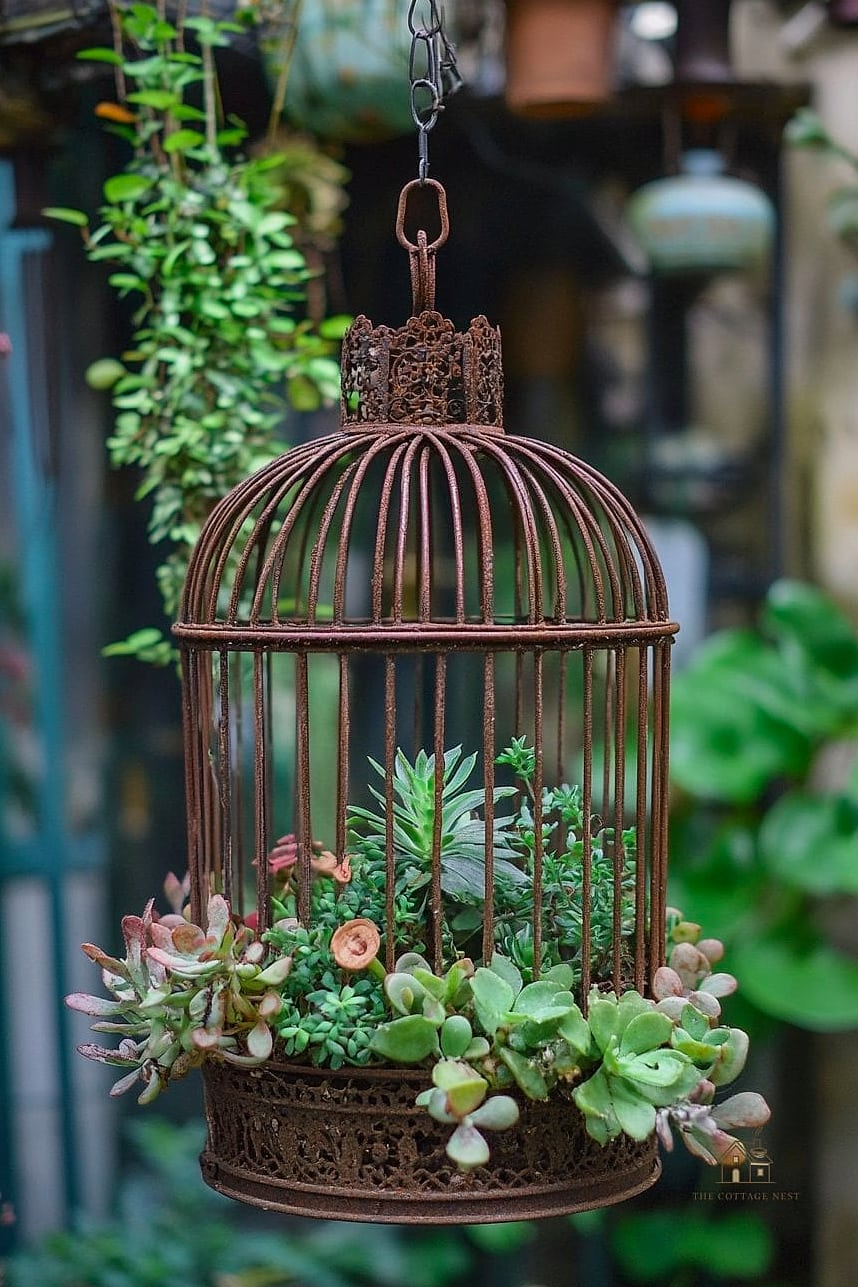 50 Clever Junk Garden Ideas Repurposed for Every Style 29 Broken Birdcage Planter