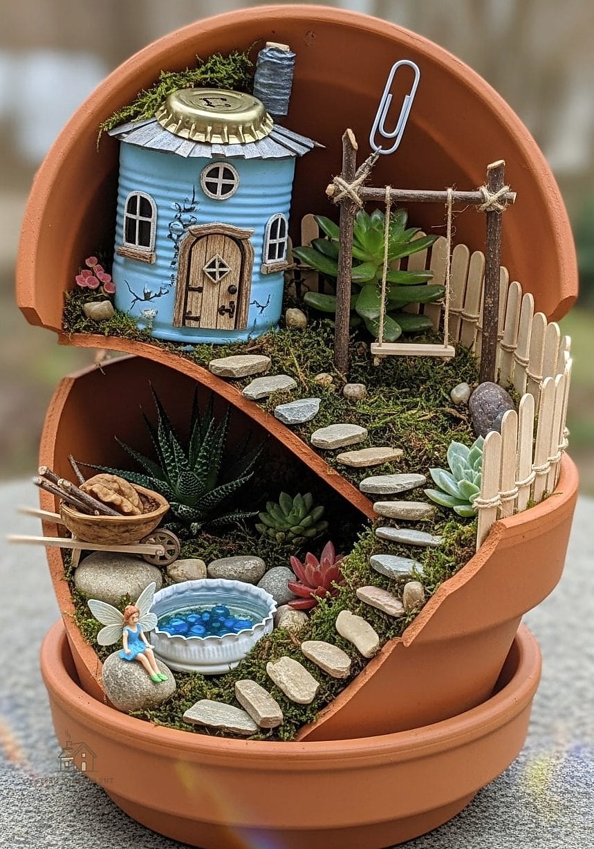 50 Clever Junk Garden Ideas Repurposed for Every Style 38 Broken Terra Cotta Pot Fairy House
