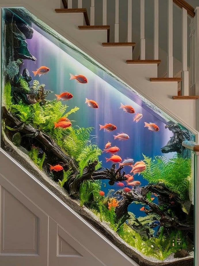 25 Chic Under Stairs Nook Ideas for a Beautiful Home 14 Built-In Aquarium Nook
