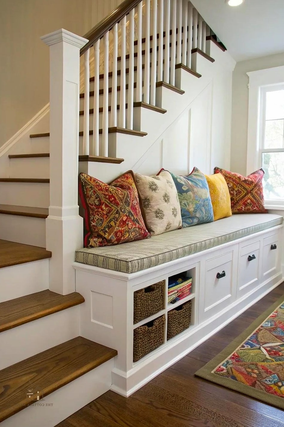 35 Creative Stair Landing Decor Ideas That Will Inspire You 8 Built-In Bench with Storage