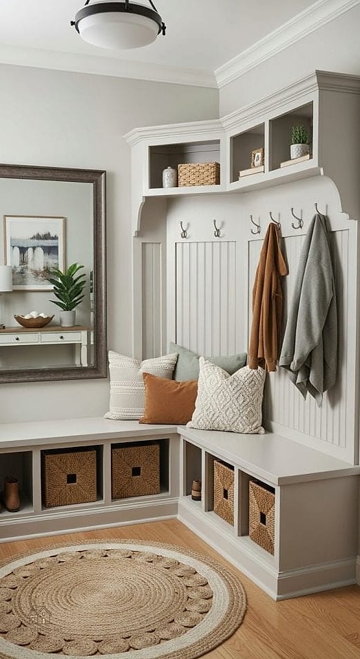 45 Stunning Small Entryway Ideas You'll Absolutely Love 31 A Built-In Bench With Cubbies Above