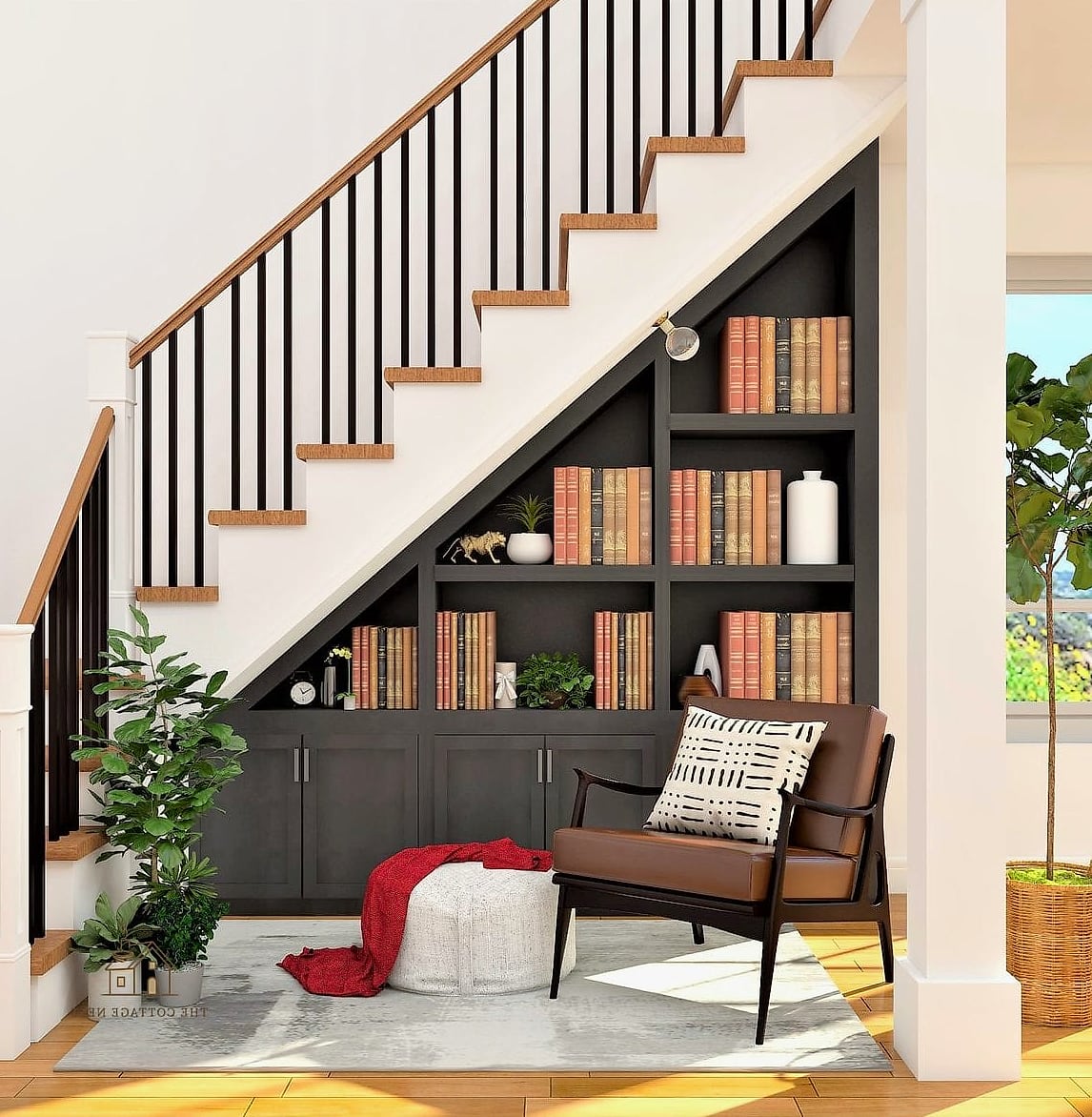 25 Chic Under Stairs Nook Ideas for a Beautiful Home 4 Built-In Bookshelves