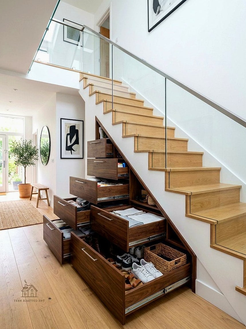 Built-In Drawers With Brass Hardware