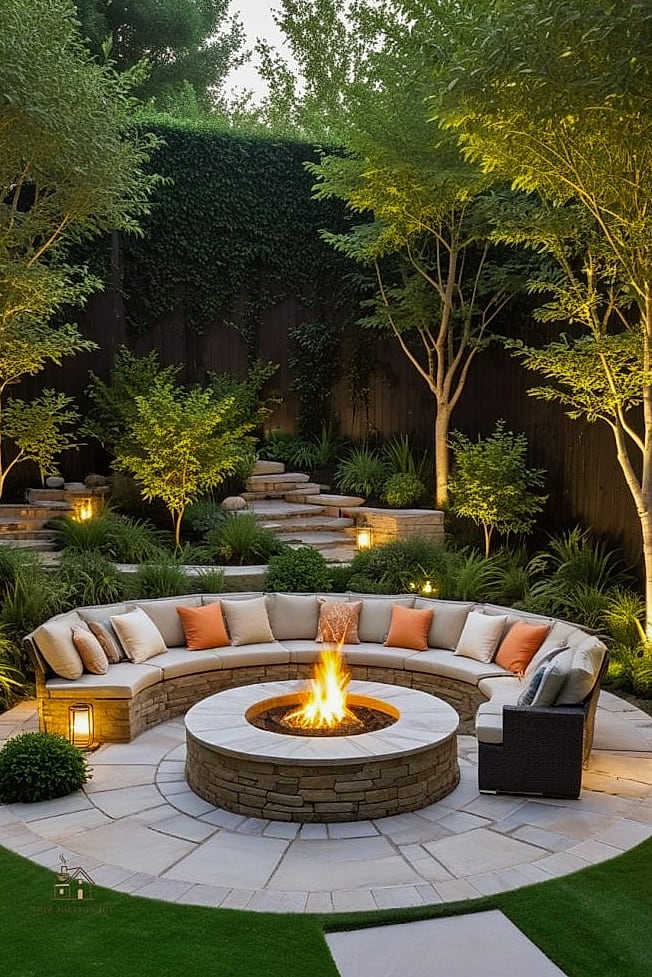 40 Cozy Modern Garden Ideas Worth Pinning 4 A Built-In Fire Pit Seating Area