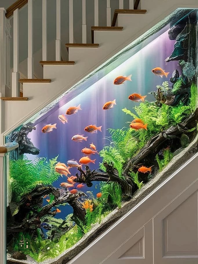 25 Chic Under Stairs Nook Ideas for a Beautiful Home 23 Built-In Fish Tank Bench Combo