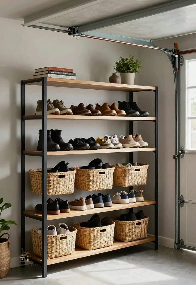 30 Cozy Garage Shoe Storage Ideas Worth Pinning 22 Built-In Shelving Between Wall Studs