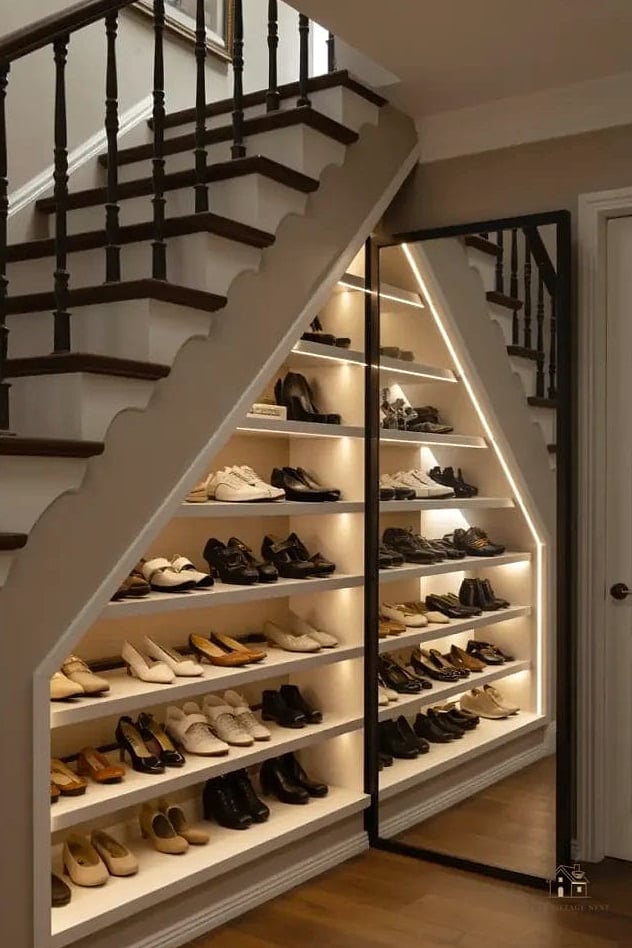 Built-In Shoe Storage With Angled Shelves