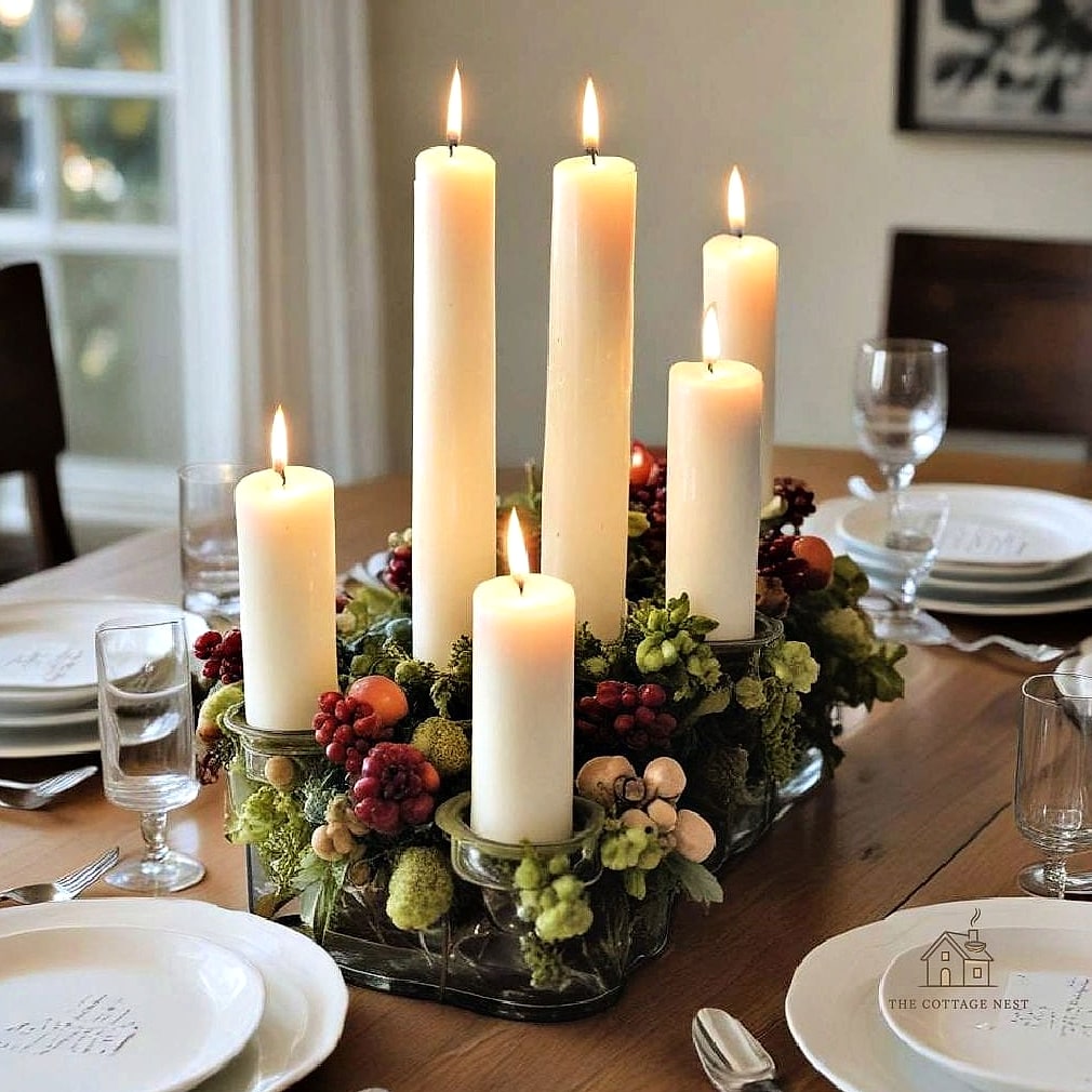 45 Brilliant Dining Room Table Centerpiece Ideas to Copy Right Now 4 Candle Cluster in Varying Heights