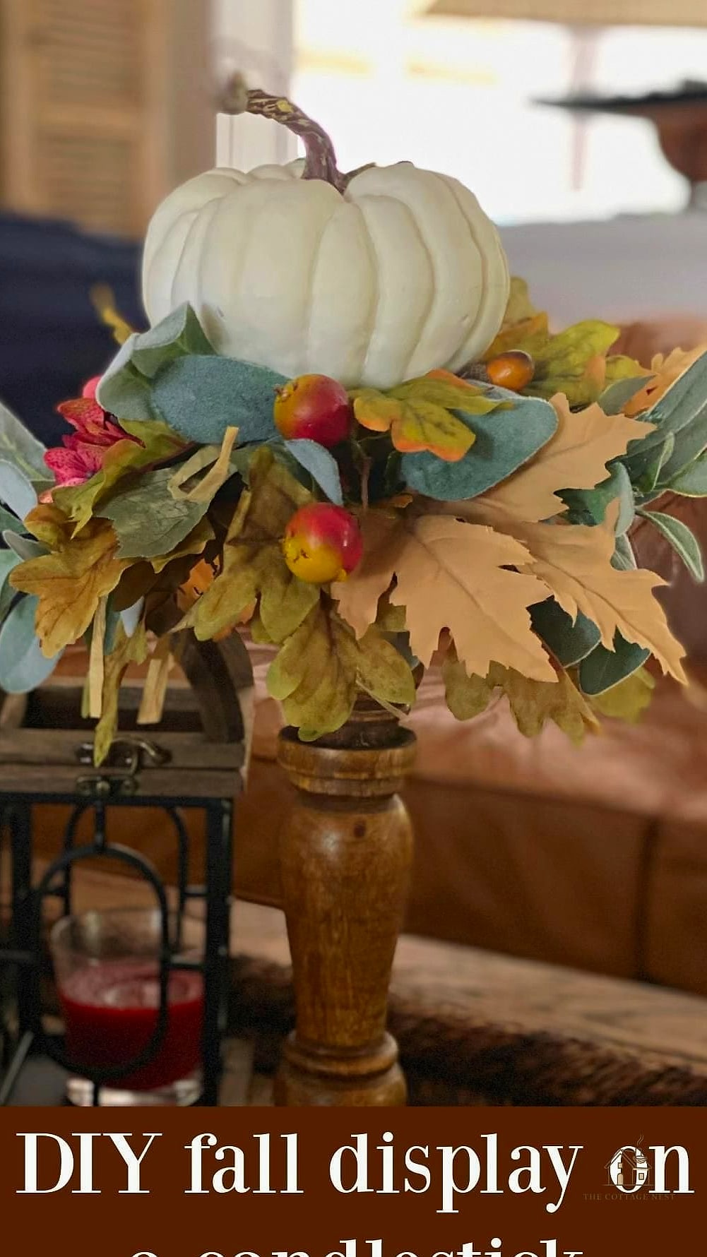 30 Quick Diy Fall Table Centerpieces on a Budget 18 Candlestick and Foliage Trio