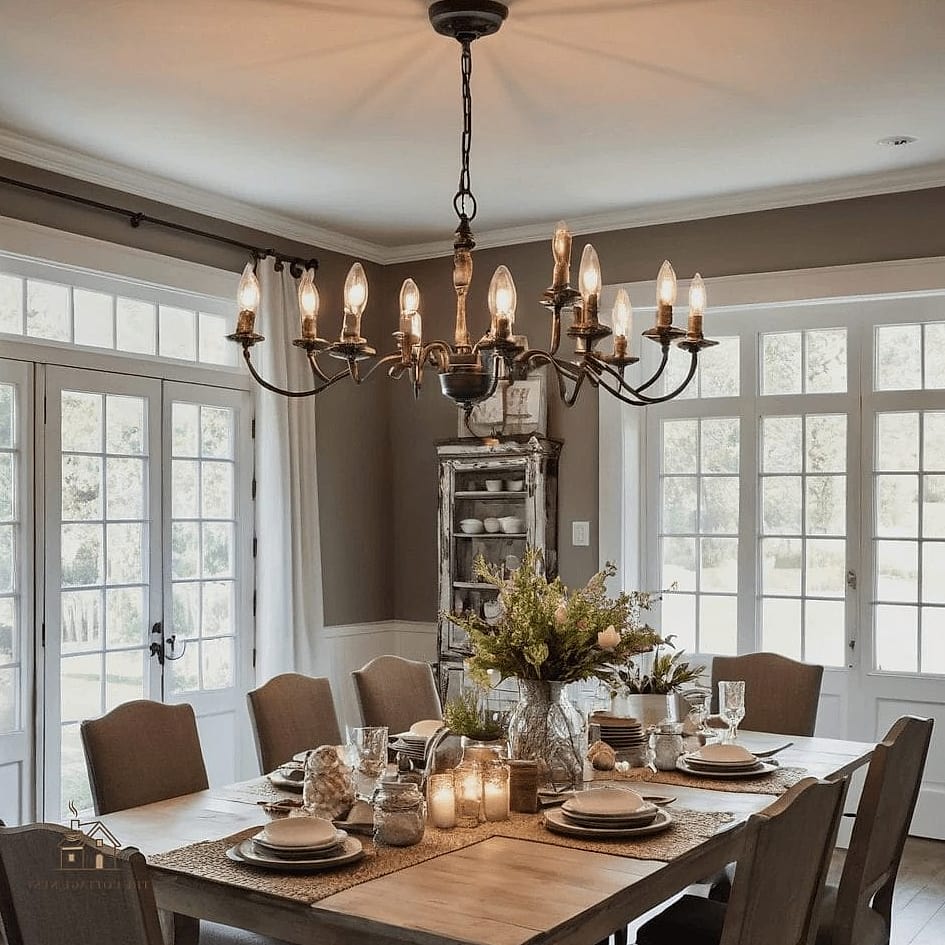 45 Brilliant Farmhouse Dining Room Lighting Ideas to Copy Right Now 12 Candle-Style Chandelier
