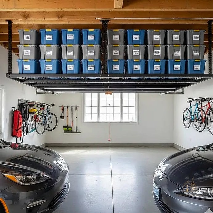 30 Amazing Budget Friendly Garage Organization And Storage Ideas on a Budget 10 Ceiling-Mounted Bin Storage