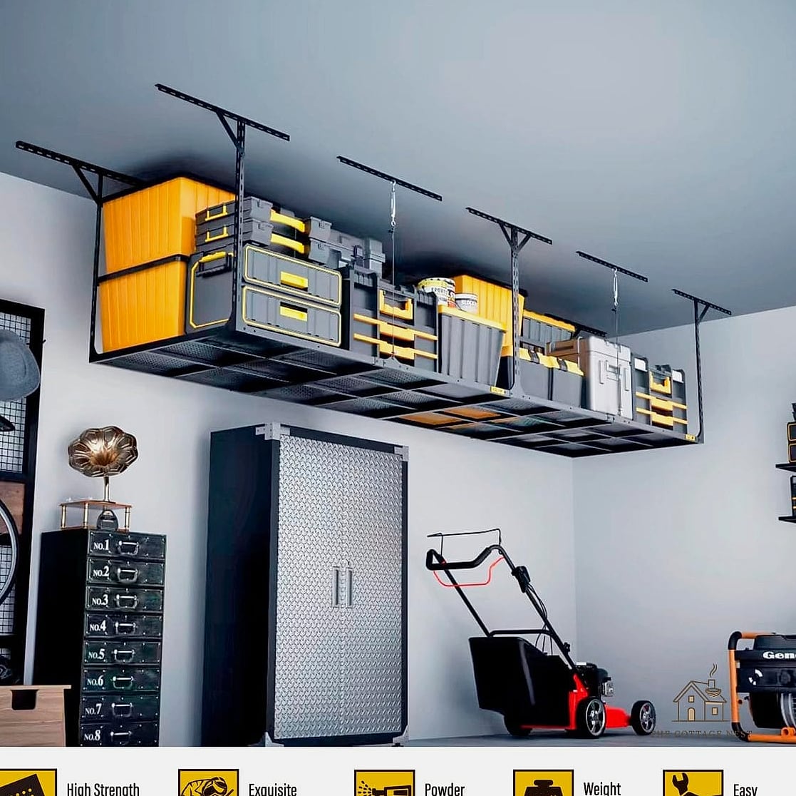 50 Clever Garage Man Cave Ideas for Every Style 23 Ceiling-Mounted Storage Racks