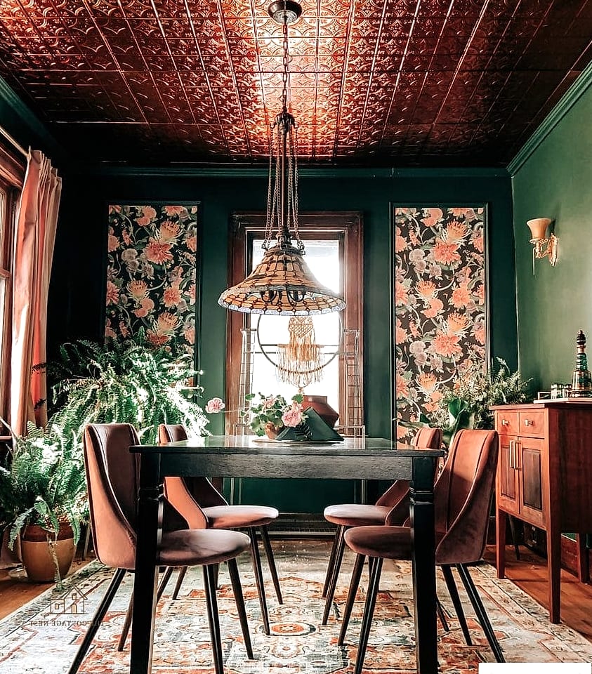 50 Beautiful Dining Room Wallpaper Ideas to Transform Your Space 26 Ceiling Wallpaper (Fifth Wall Treatment)